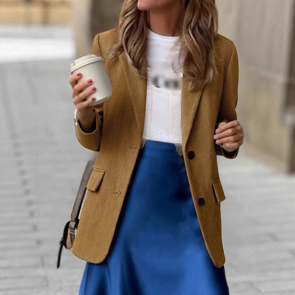 Elegant Commuter-Style Suede-Look Long-Sleeve Blazer