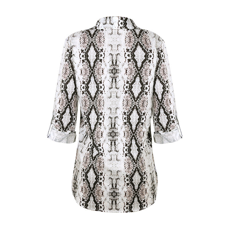 Women Leopard Print Three-Quarter Sleeve Loose Casual Shirt