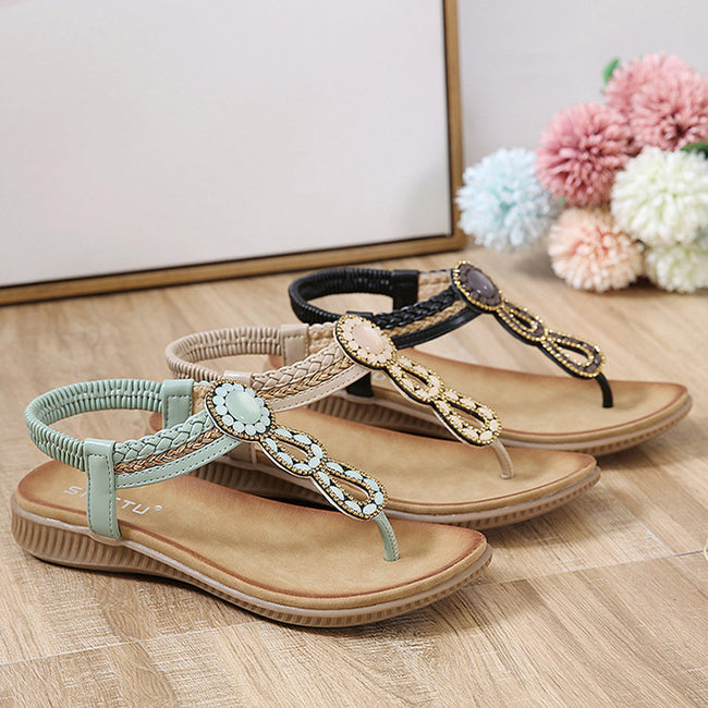 Boho Thong Sandals Women Weave Beach Shoes Flip Flops Main Image