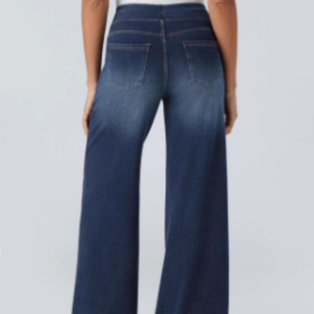 High-waisted Jeans Women Vintage Wash Loose Wide-leg Pants