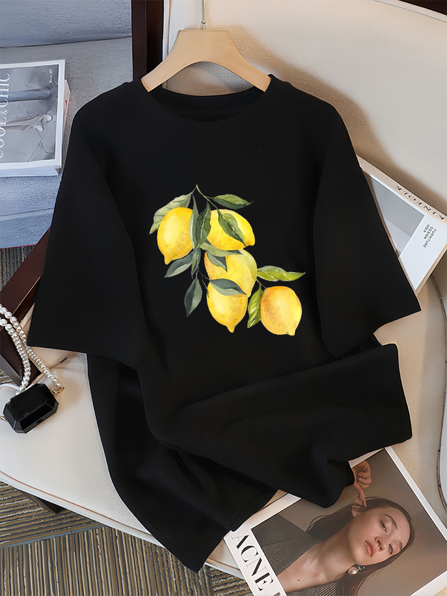 Creative Lemon Pattern T-Shirts Female Casual Soft Tops Fash