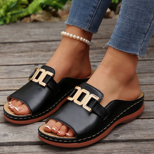 Ins Chain Wedges Sandals Summer Fashion Platform Peep-toed Slides Slippers Outdoor Thick Bottom Roman Shoes For Women Main Image