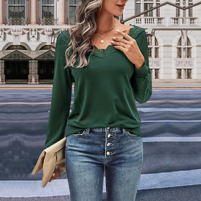 Polyester Top For Women Lace Shirt Hover Image
