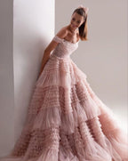 Bridal Wedding One Line Neck Lacquer Mesh Dress