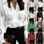 Spring Long Sleeve V-Neck Loose Printed Shirt Shirt Top Women