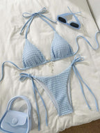 Feminine Backless Strappy Solid Color Bikini