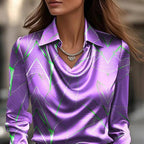 Temperament Print Simple Swing Collar Shirt Collar Women