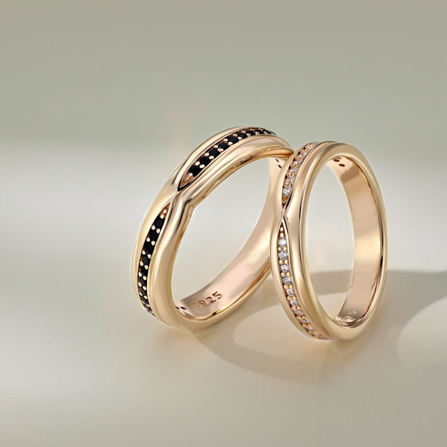 Sterling Silver Ring For Men And Women Couple Rings Design Zircon Inlaid Couple's Ring Hover Image