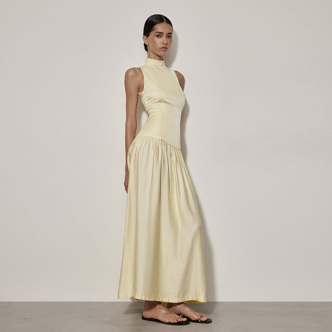 Round Neck Dress Fashion Girl Sleeveless Backless Slim Fit Satin Dress Main Image