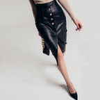 Womens Over-the-Knee PU Leather Skirt With A Slit