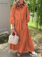 Casual Loose Lapels Mid-sleeve Large Swing Dress