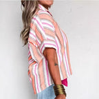 Personalized Striped Print Short-sleeve Summer Blouse For Women