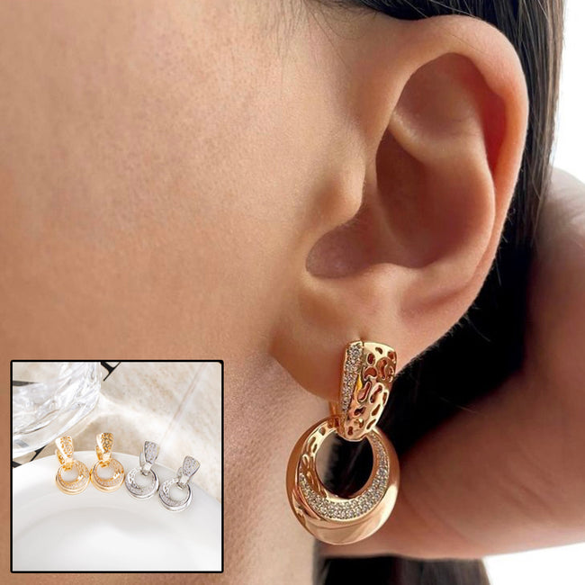 Luxury Hollow Round Moon Rose Gold Silver Color Drop Earrings For Women Micro-wax Inlay Natural Zircon Flower Bridal Wedding Daily Jewelry For Women Hover Image