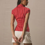 Elegant Slimming Shirt Striped Short-sleeved Cardigan For Women