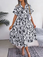 Women's Casual Loose Leopard Print Tie Waist Shirt Dress