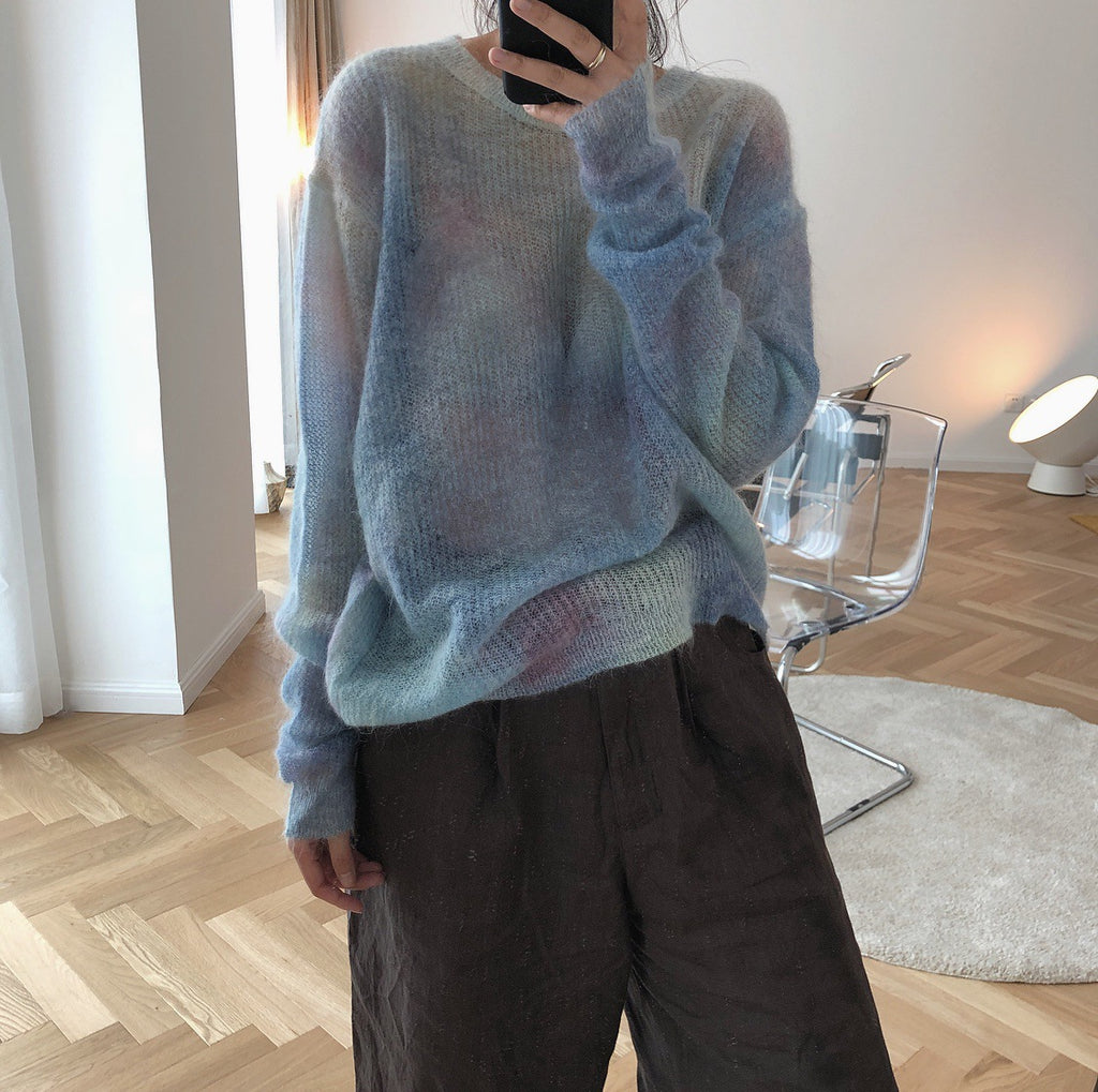Perspective Round Neck Loose Mohair Sweater Knit Sweater Women Thin