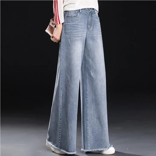 Raw Hem Wide Legs Jeans For Women Baggy Straight Trousers Main Image