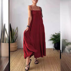 Women's Solid Color Casual Chest Wrap Pleated Suspender Dress