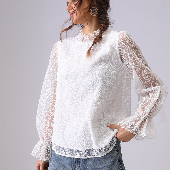 Hollow Embroidered Hollowed Fashion Shirt For Women Main Image