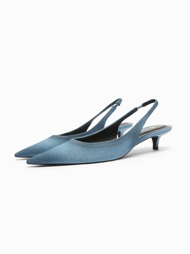 Women's Blue Denim Fabric High Heels Main Image