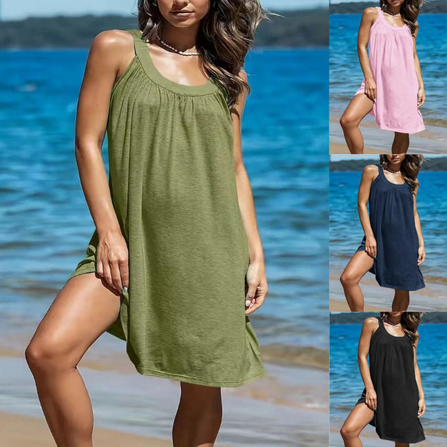 Women's Solid Color Sleeveless Casual Seaside Vacation Beach Dress Hover Image