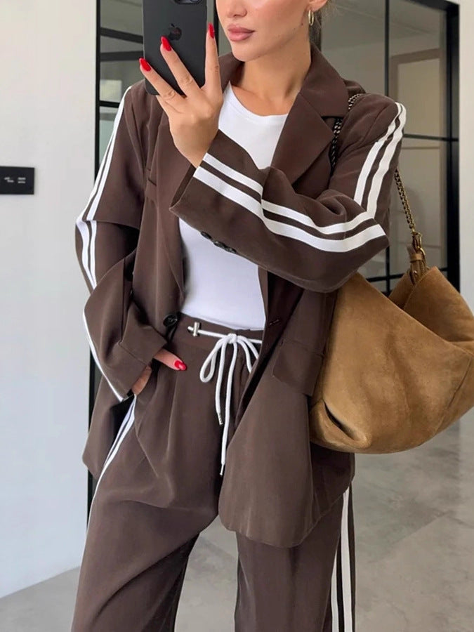 Womens Two-piece Suit Long-sleeve Jacket And Trousers Set