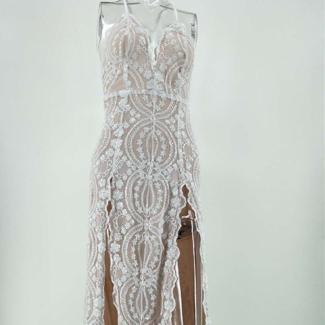 Women's Fashion Suspenders Sequined Split Dress Main Image