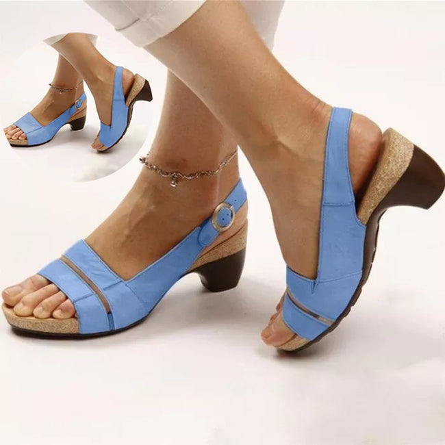 Ankle Strap Sandals Summer Low Heel Peep Toe Shoes Women Hover Image