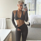 Long Sleeve Shawl Chest-wrapped Trousers Three-piece Set Solid Color Slim Fit Sports Suit