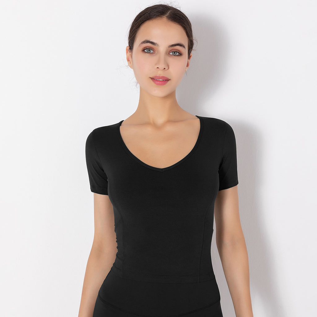 Yoga Sports Short-sleeved Solid Color Stretch Seamless Fitness Training Top Women