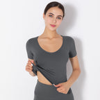 Yoga Sports Short-sleeved Solid Color Stretch Seamless Fitness Training Top Women