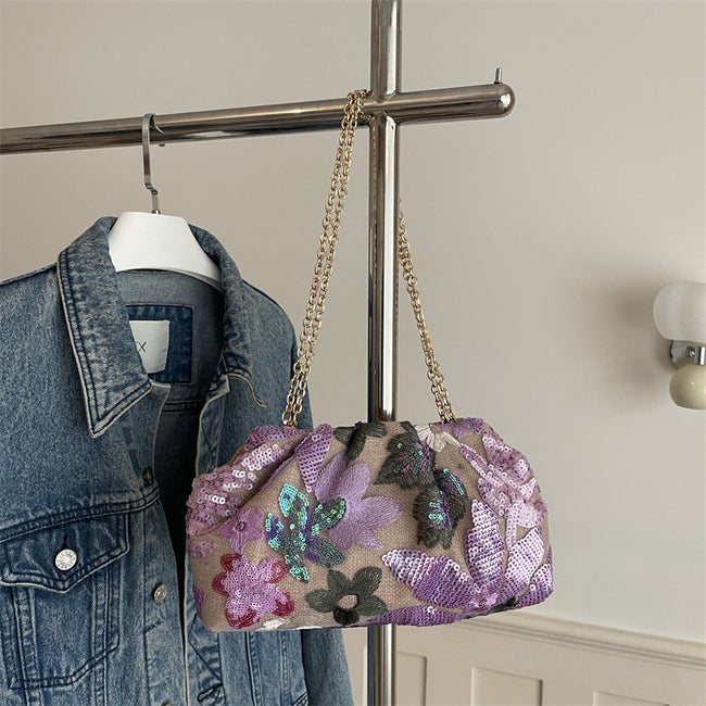 Chain-Strap Embroidered Fashion Clutch Bag Hover Image