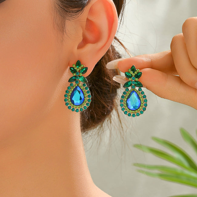 Sparkling Multicolor Paved Rhinestone Teardrop Stud Earrings Women Luxury Elegant Party Prom Formal Jewelry Accessories Main Image