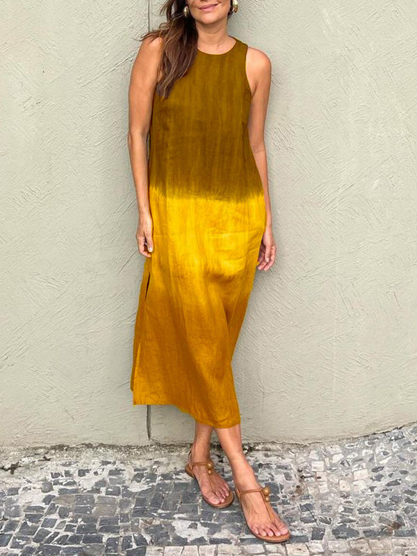 Summer Fashion Round Neck Sleeveless Color Matching Tencel Dress