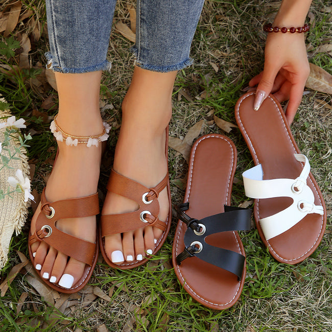 Round Toe Flat Sandals Summer Fashion Casual Non-slip Slides Shoes For Women Main Image