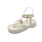 Summer Design Chain Sandals For Women Vintage Pearl Toeless Shoes