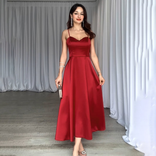 Summer Slim Satin Strap Women Dress Main Image