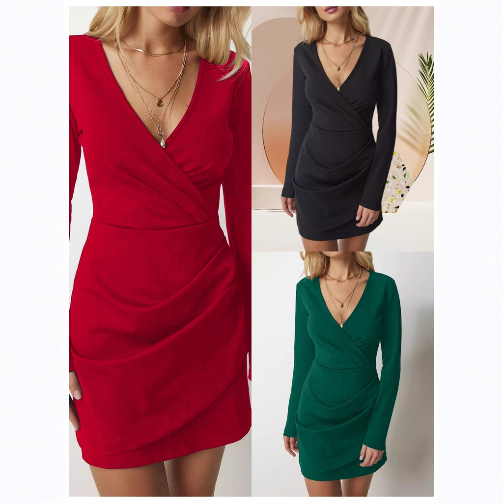 Fashion Sexy Deep V-neck Sexy Autumn Dress