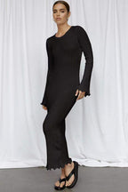 Ruffled Long Sleeved Knitted Dress