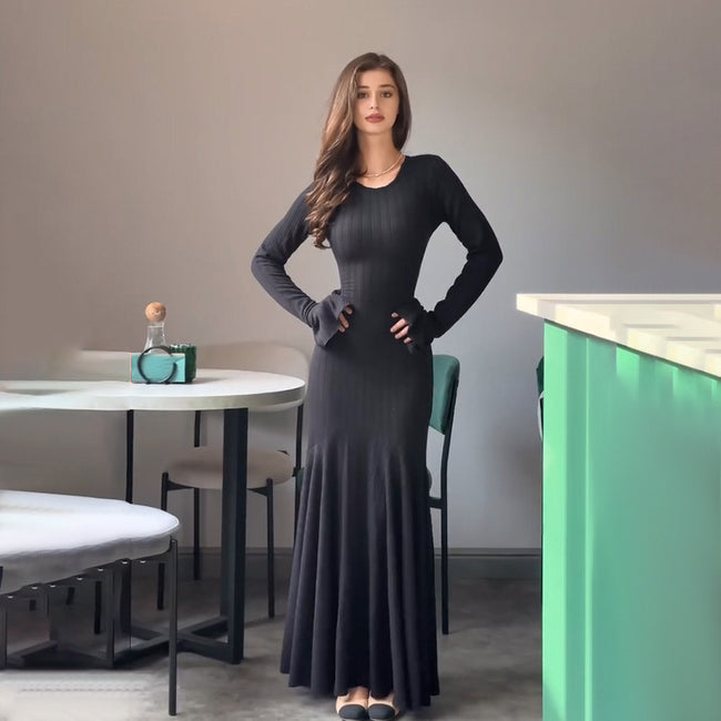 Fashion Ruffles Hem Long Sleeve Dress Women Hover Image