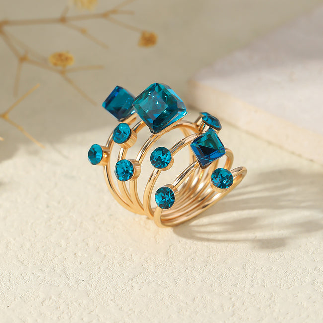 Boho Stackable Gemstone Rings Set For Women   Colorful Crystal Knuckle Rings Gold Tone Vintage Style, Perfect For Party Wedding, Daily Wear & Gift Main Image