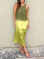 Summer Fashion Round Neck Sleeveless Color Matching Tencel Dress